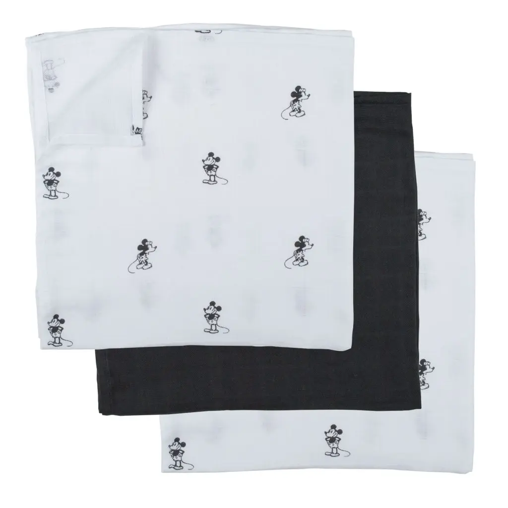 Lingettes Hydrophile 65x65cm 3 Pièces Mickey | Blanc/Noir