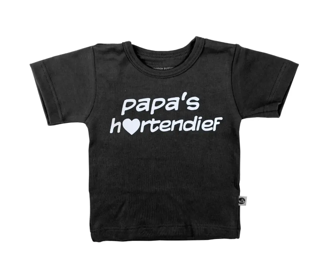 T-shirt 'Papa's hartendief' | Zwart