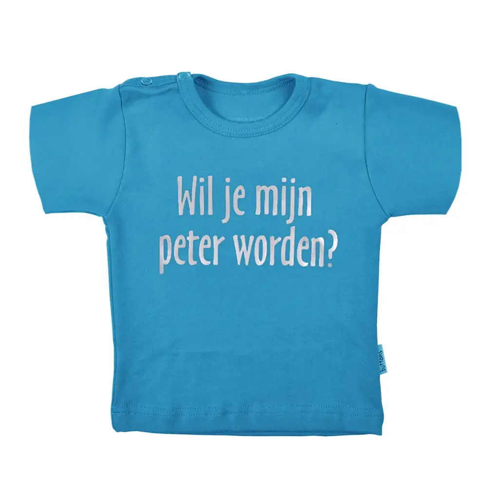 T-shirt 'Wil je mijn peter worden?' | Turquoise
