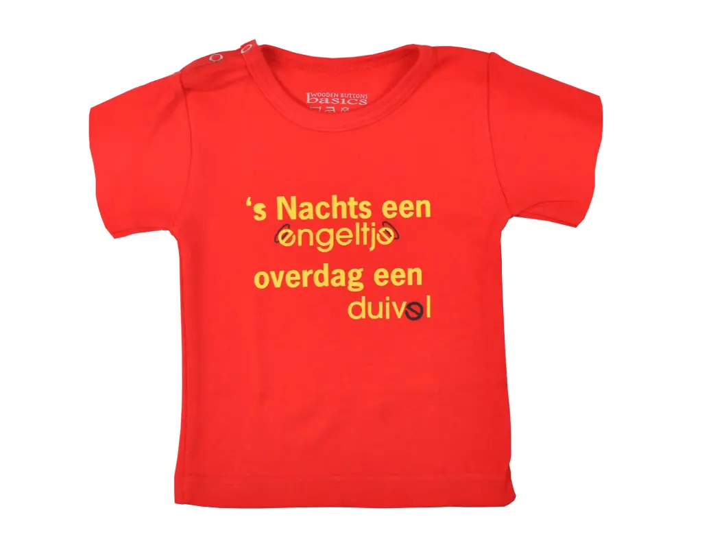T-shirt Rode Duivels ''s Nachts een engeltje, overdag een Duivel' | Rood 