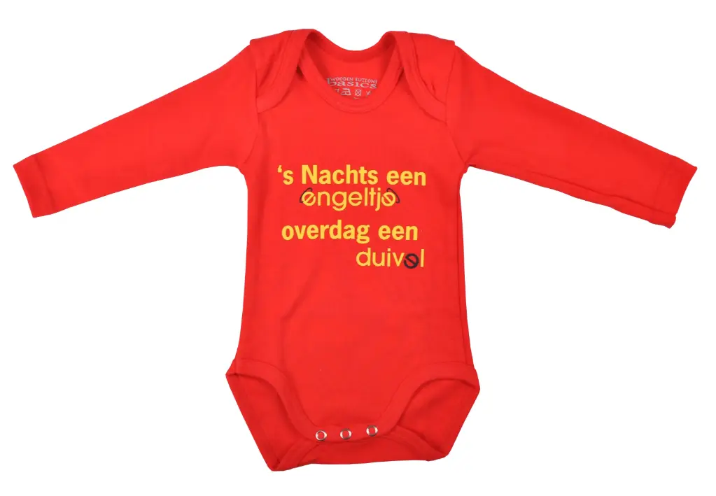 Romper Lange Mouw Rode Duivels ''s Nachts een engeltje, overdag een Duivel' | Rood 