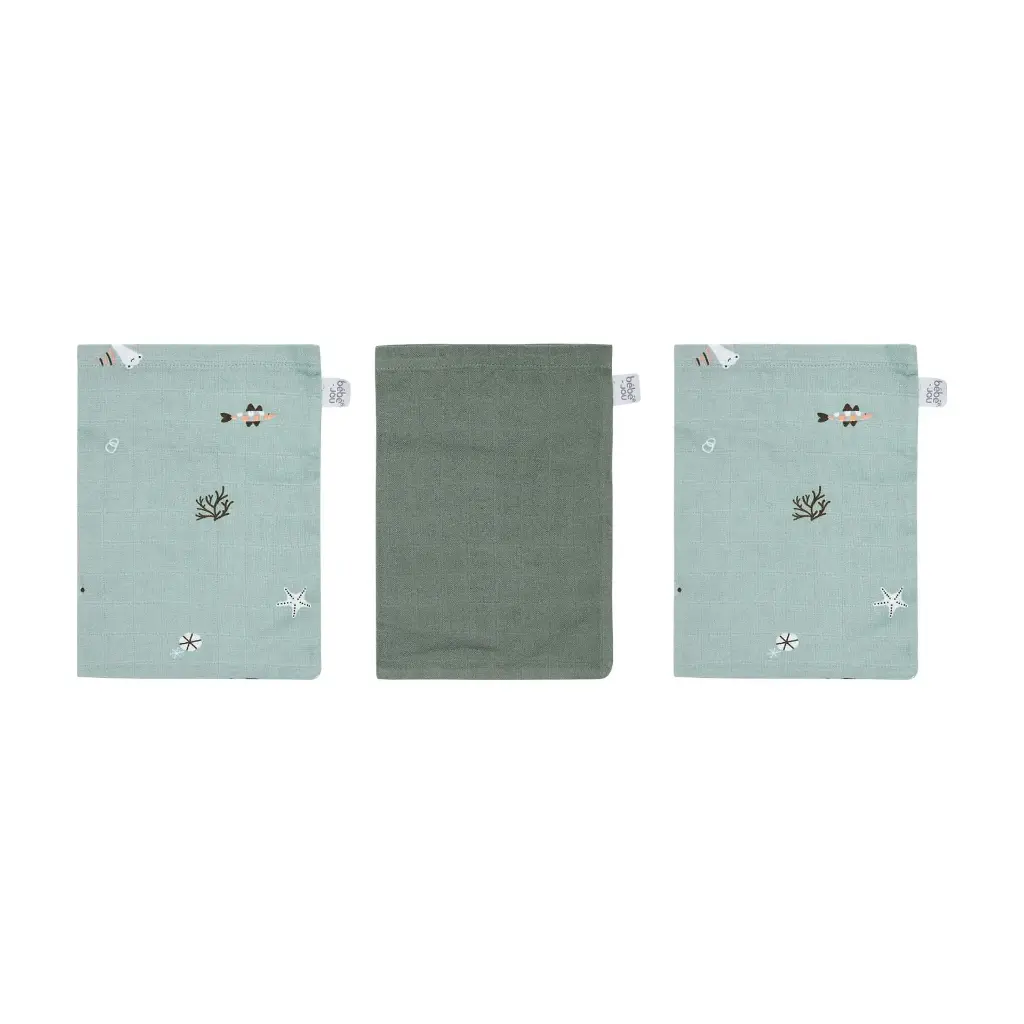 Wash mitts Muslin 3 Pieces Ocean Vibes | Green