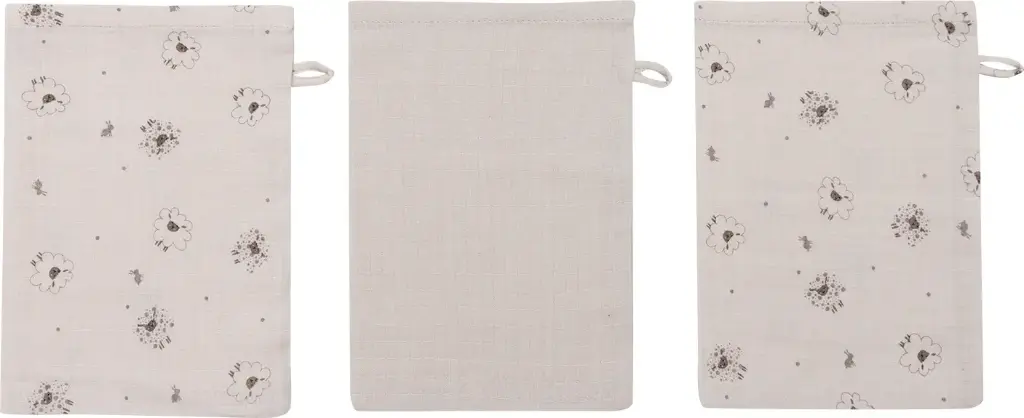 Wash mitts Muslin 3 Pieces Tiny Sheep | Ecru