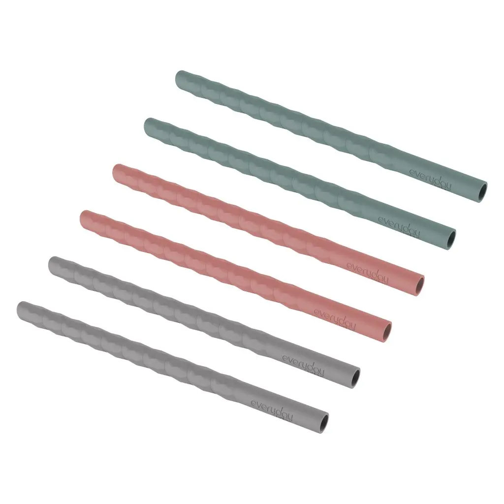 Pailles Silicone 6 Pieces Green/Grey/Red | Vert/Gris/Rouge