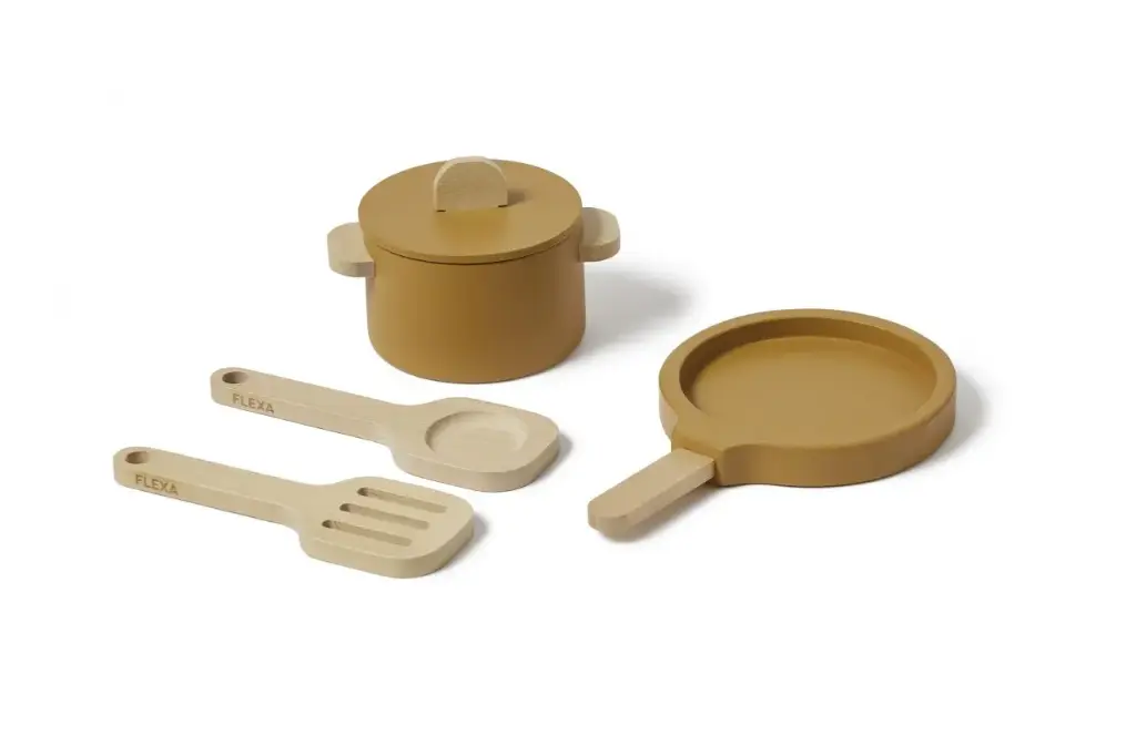 Wooden pot and pan 4 Pieces Mustard | Ochre
