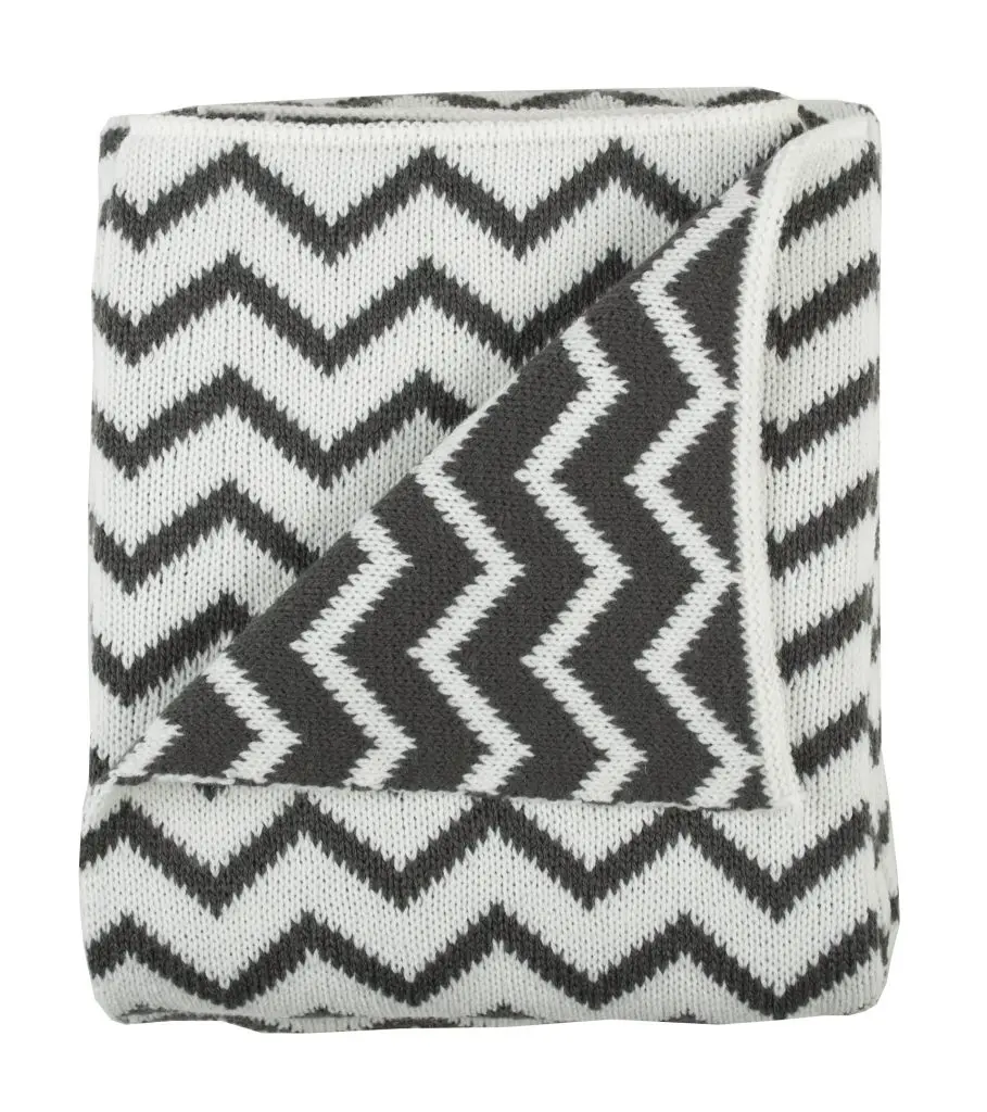 Deken Gebreid 100x150cm Chevron Black/Offwhite | Offwhite/Zwart
