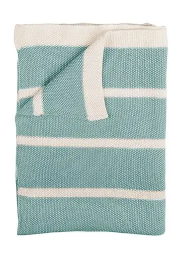 Couverture Tricotée 100x150cm Striped Old Green/Offwhite | Menthe