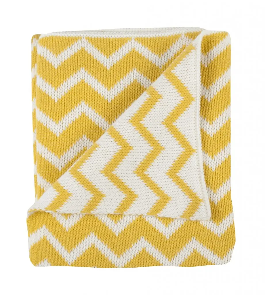 Deken Gebreid 75x100cm Chevron Yellow Ochre/Offwhite | Geel