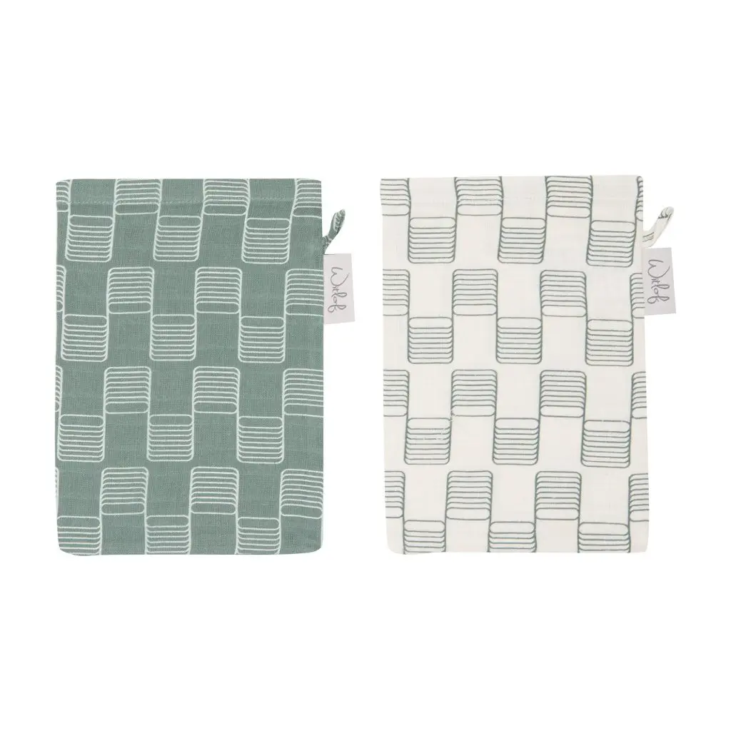Wash mitts Muslin 2 Pieces Sticky Stripes | Offwhite/green