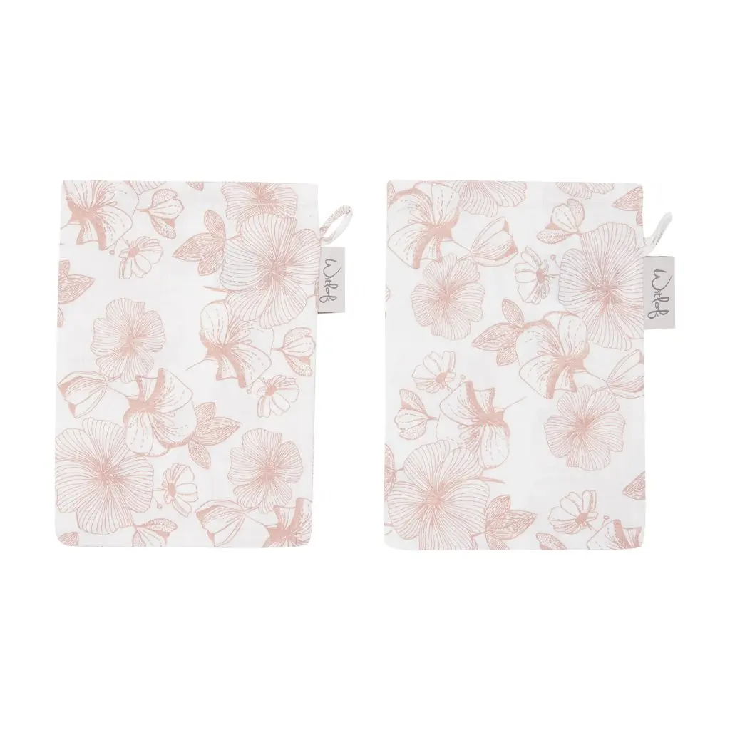Wash mitts Muslin 2 Pieces Flower Powder | White/Pink