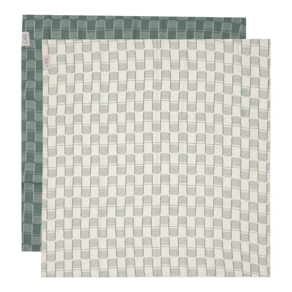 Cloth Muslin 65x65cm 2 Pieces Sticky Stripes | Offwhite/Green