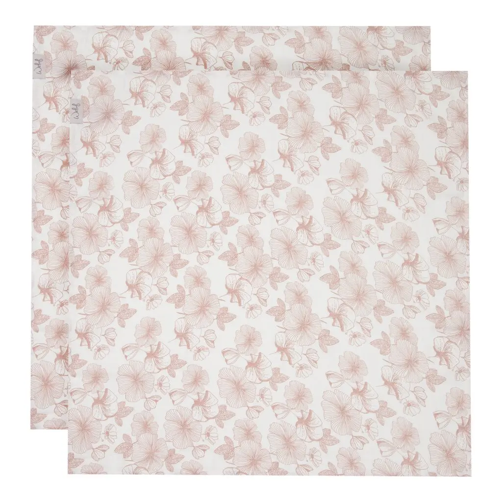 Cloth Muslin 65x65cm 2 Pieces Flower Powder | White/Pink