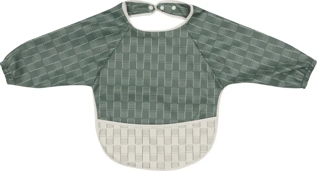 Bavoir Manches Longues Sticky Stripes | Offwhite/Vert