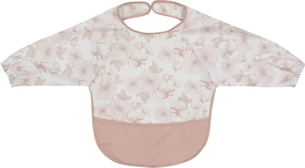 Bib Long Sleeves Flower Powder | White/Pink