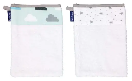 [03032-80] Washandjes Clouds & Stars | Wit