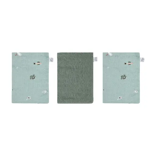 [03050-022] Wash mitts Muslin 3 Pieces Ocean Vibes | Green