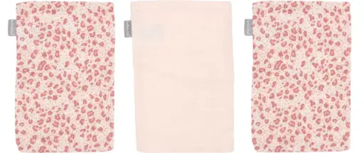 [03050-123] Wash mitts Muslin 3 Pieces Leopard Pink | Pink