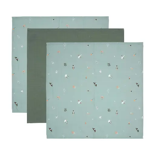 [03051-022] Cloths Muslin 70x70cm 3 Pieces Ocean Vibes | Green
