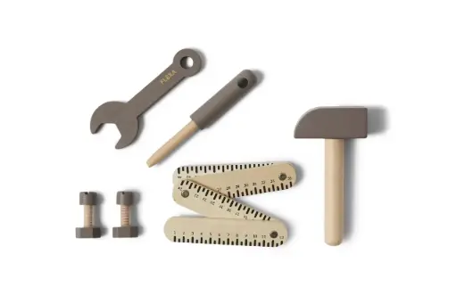 [15102-160] Wooden tool set 8 Pieces Dusty Brown | Brown