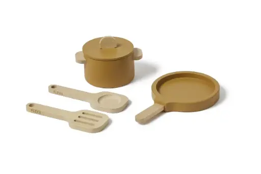 [17102-110] Houten Pot En Pan 4 Stuks Mustard | Oker