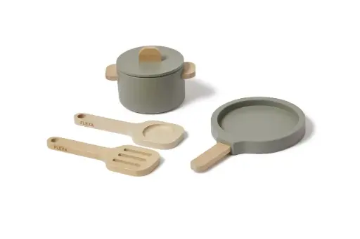 [17102-133] Wooden pot and pan 4 Pieces Green | Green