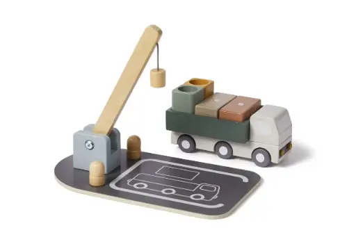 [19104-100] Houten Vrachtwagen En Kraan 6 Stuks Multicolor | Meerkleurig