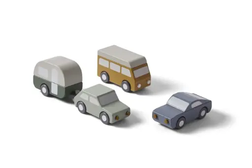 [19106-150] Houten Auto's 4 Stuks Multicolor | Meerkleurig