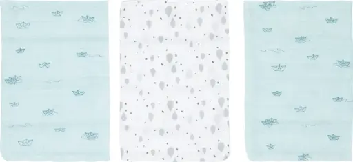 [0L050-20] Wash mitts Muslin 3 Pieces Paper Boats | Blue