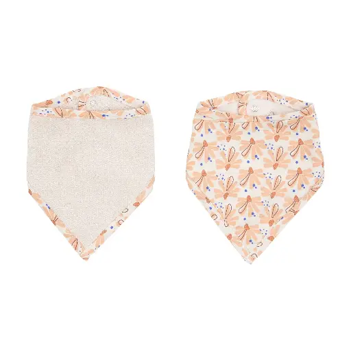 [0L018-51] Bavoir bandana set 2 pièces Flower Fever Nude | Multicolore