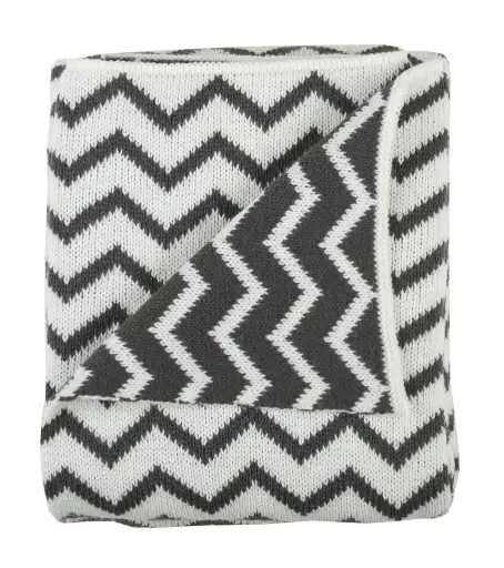 [01316-211] Deken Gebreid 100x150cm Chevron Black/Offwhite | Offwhite/Zwart