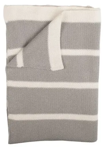 [01306-214] Deken Gebreid 75x100cm Striped Grey/Offwhite | Grijs