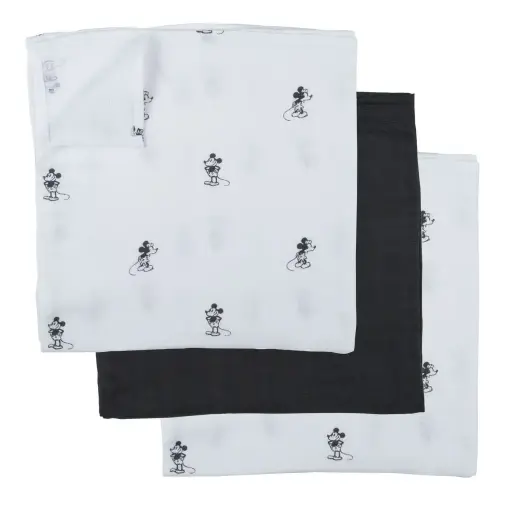 [01608-140] Lingettes Hydrophile 65x65cm 3 Pièces Mickey | Blanc/Noir