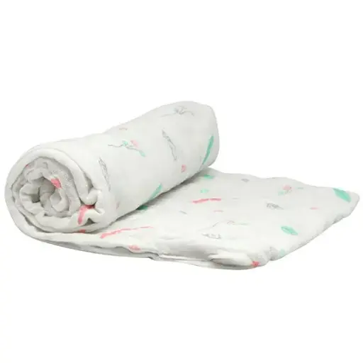 [01588-06] Swaddle Bamboo Muslin 120x120cm Feathers Pink | White/Pink