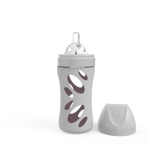 [78679-00] Baby bottle Glass 260ml Pastel Grey | Grey
