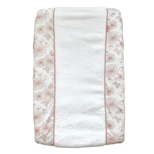 [10002-012] Housse matelas à langer Flower Powder | Blanc/Rose