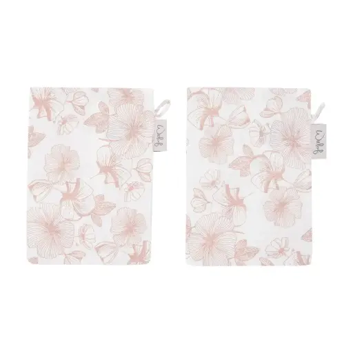 [01604-712] Wash mitts Muslin 2 Pieces Flower Powder | White/Pink