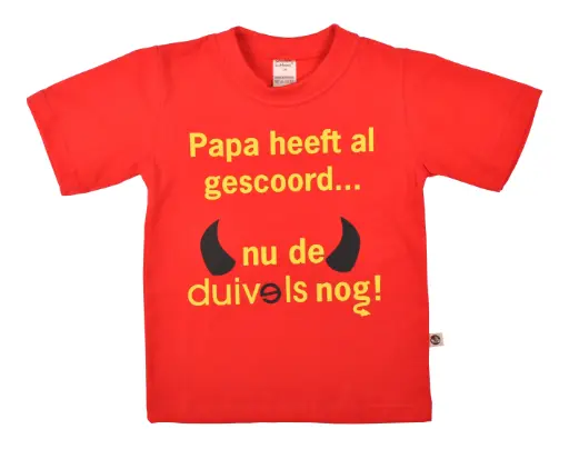 T-shirt Rode Duivels 'Papa heeft al gescoord ... nu de Duivels nog' | Rood