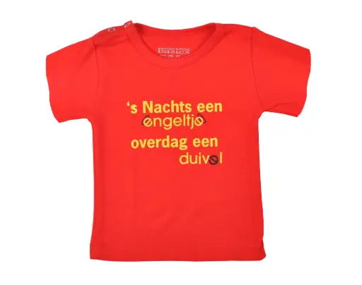 T-shirt Rode Duivels ''s Nachts een engeltje, overdag een Duivel' | Rood 