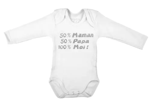 Body à Manches Longues '50% mama, 50% papa, 100% ikke' | Blanc