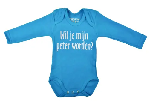 Body à Manches Longues 'Wil je mijn peter worden?' | Turquoise